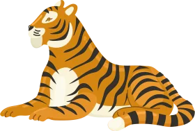 Majestic Bengal Tiger Sitting Gracefully - Stylized Cartoon Clipart Illustration