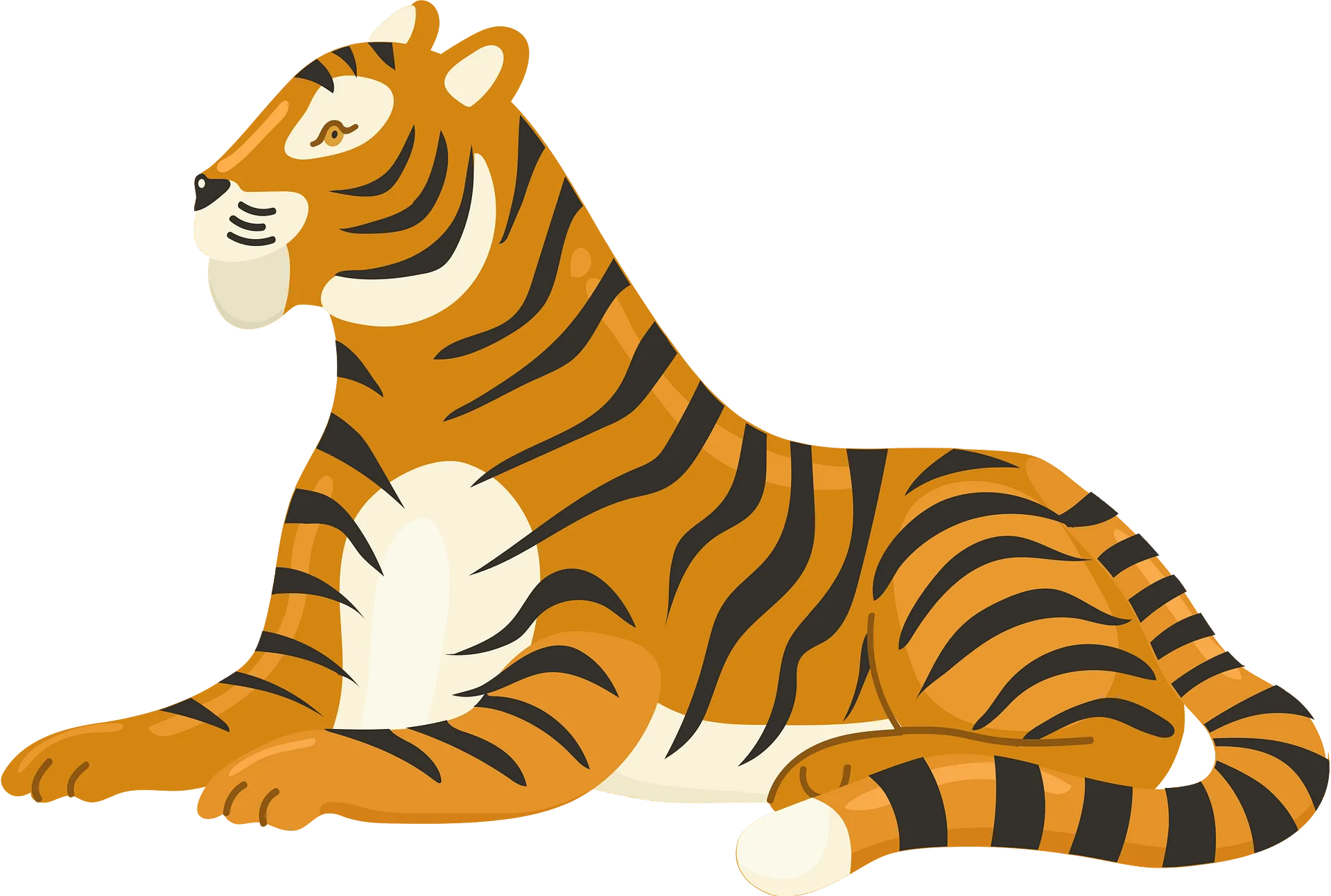 Majestic Bengal Tiger Sitting Gracefully - Stylized Cartoon Clipart Illustration