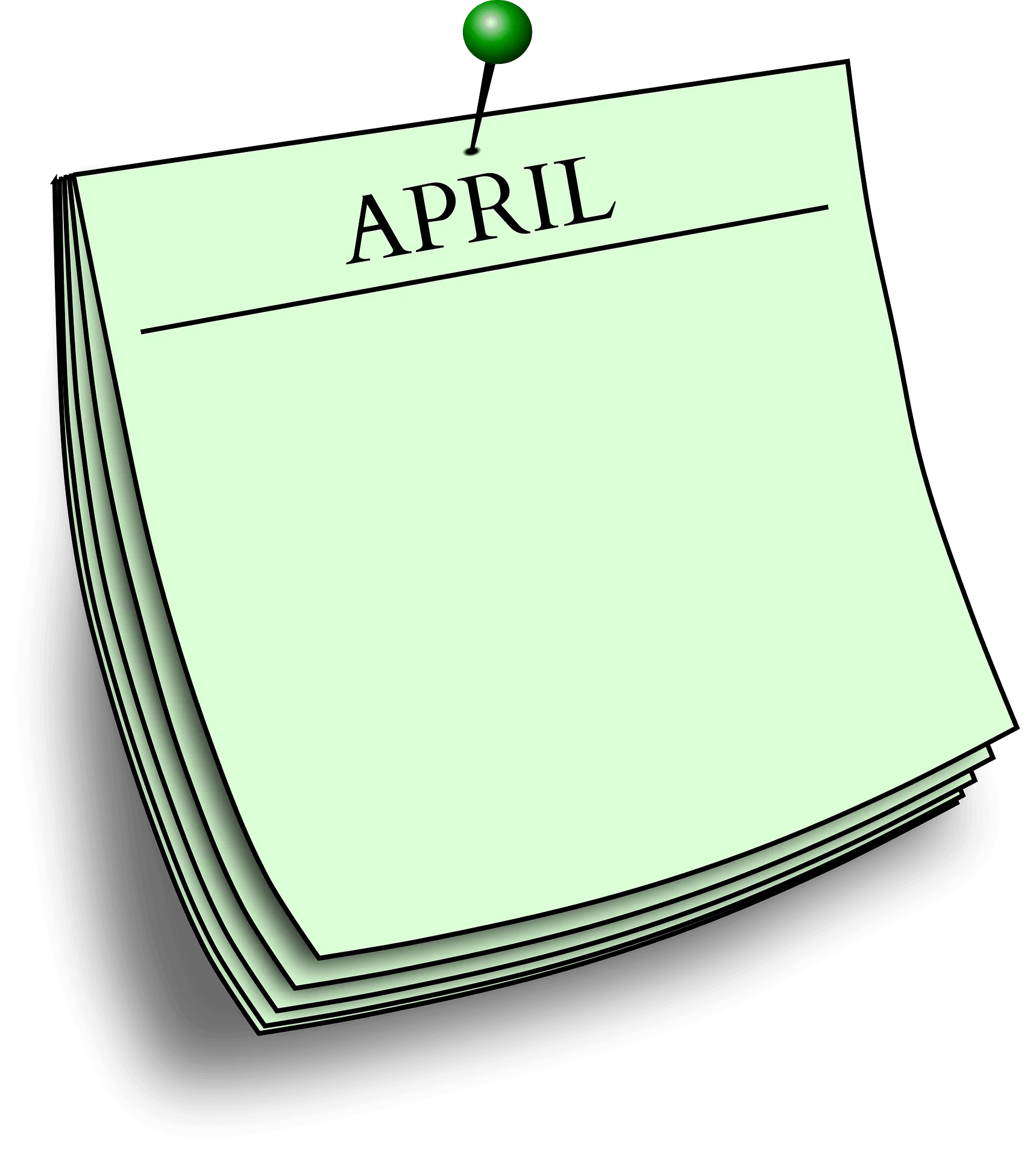 Minimalist Green April Calendar Notepad Clipart with Pushpin Graphic Design