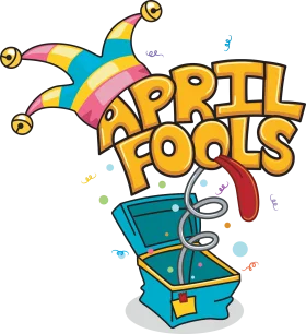 Playful April Fools' Day Clipart with Jester Hat and Surprise Treasure Box
