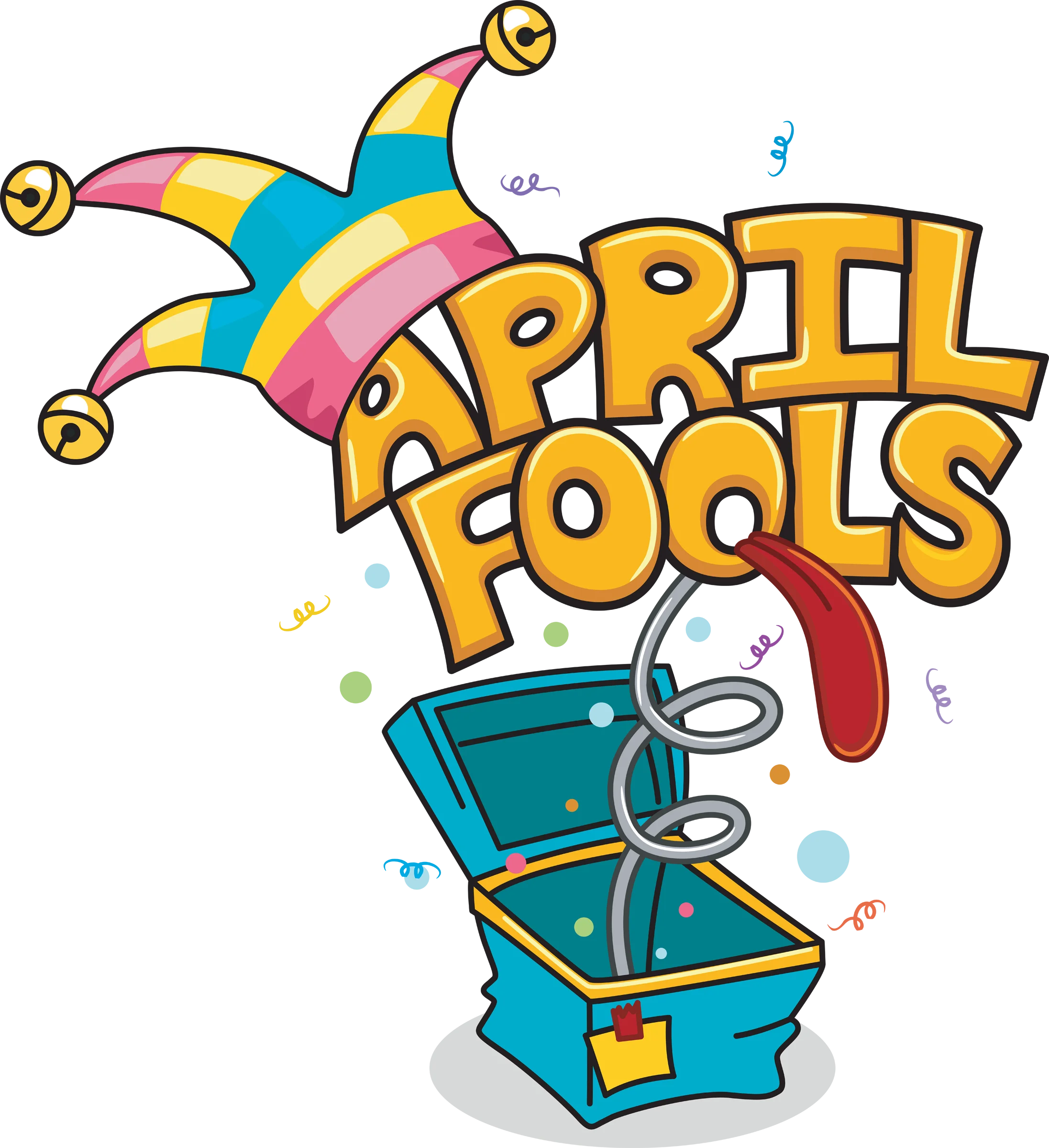 Playful April Fools' Day Clipart with Jester Hat and Surprise Treasure Box