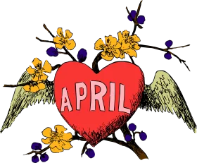 Whimsical April Heart Clipart with Winged Design and Blossoming Flowers