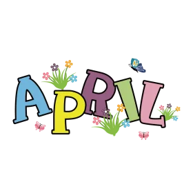 Whimsical April Springtime Lettering Clipart with Playful Decorative Elements