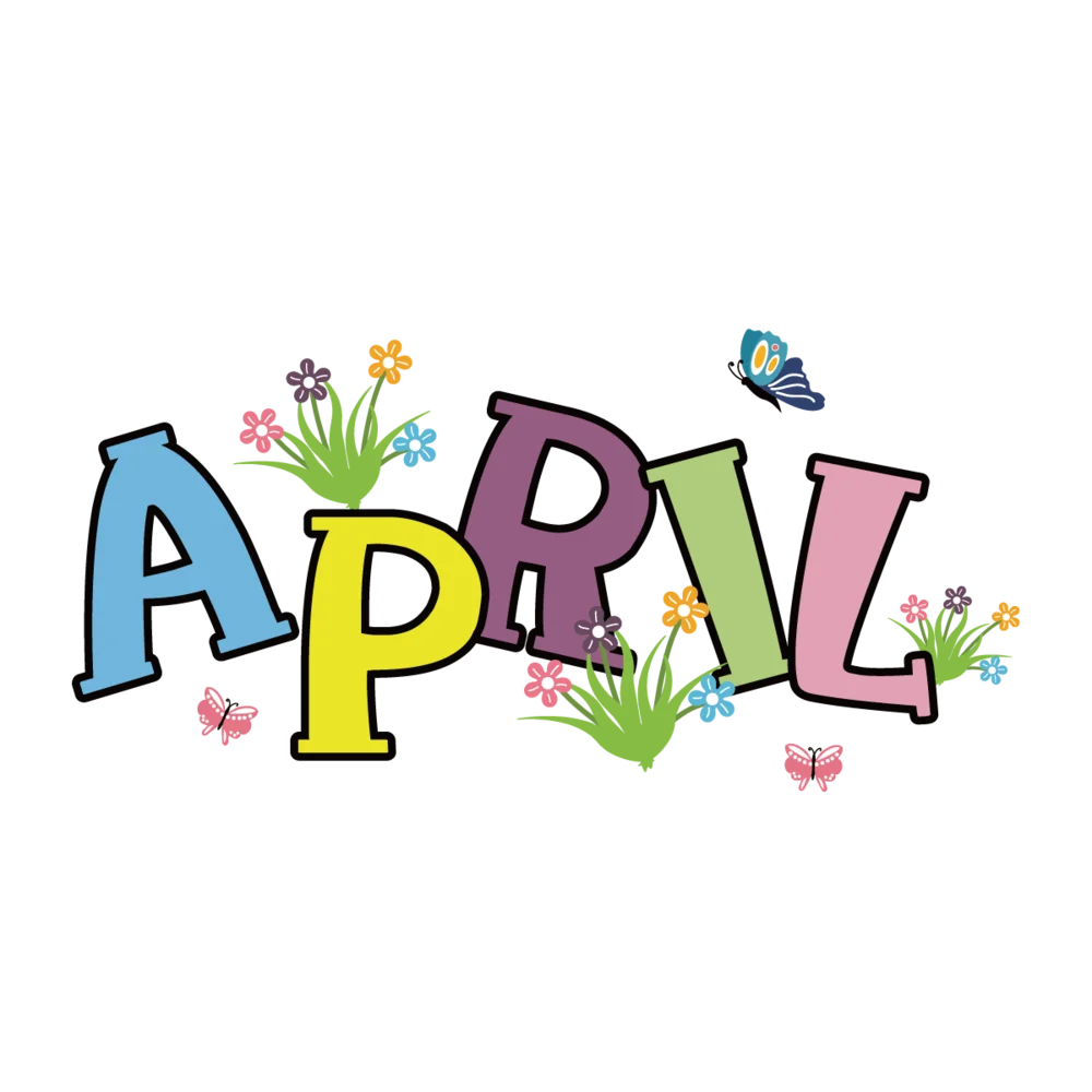 Whimsical April Springtime Lettering Clipart with Playful Decorative Elements