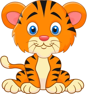 Adorable Cartoon Tiger Clipart: Cute Baby Tiger Sitting with Playful Expression