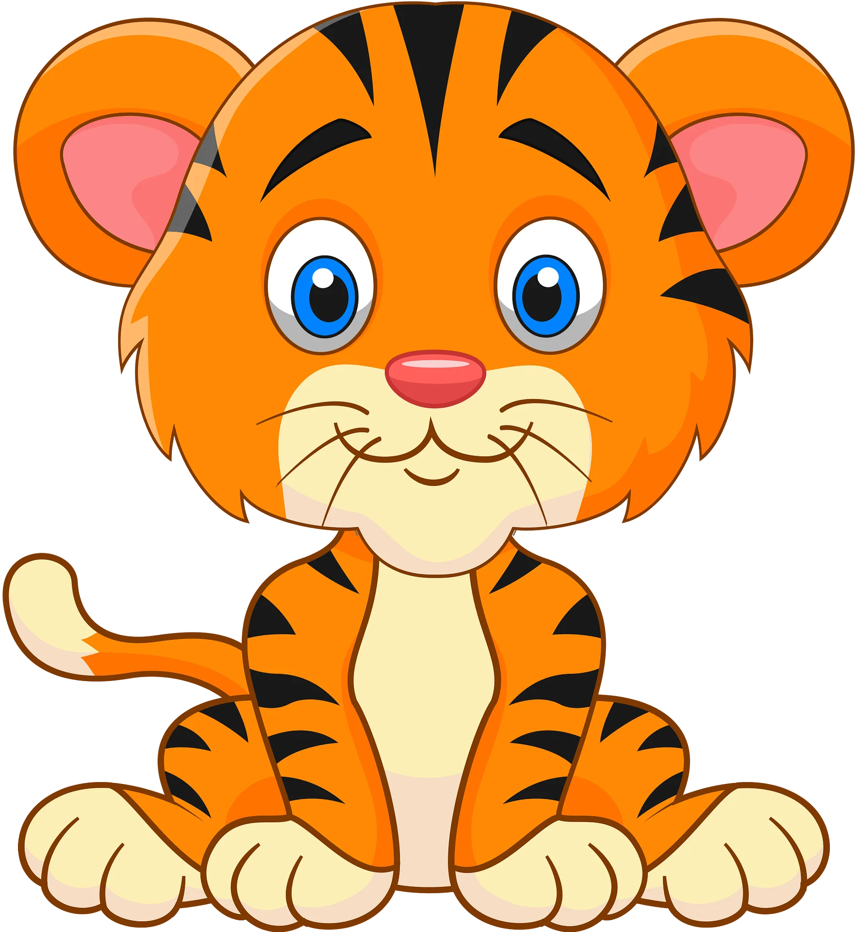 Adorable Cartoon Tiger Clipart: Cute Baby Tiger Sitting with Playful Expression