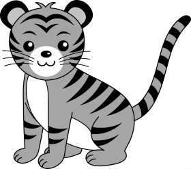 Adorable Grayscale Cartoon Tiger Clipart: Cute and Playful Feline Design
