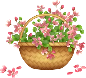 Charming Spring Blossoms Overflowing in a Woven Basket Clipart Illustration
