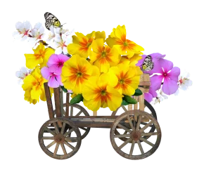 Charming Spring Blossoms Vintage Wagon Clipart Full of Sunshine and Delicate Butterflies
