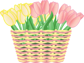 Charming Spring Tulips Nestled in a Handwoven Pastel Basket Clipart Illustration
