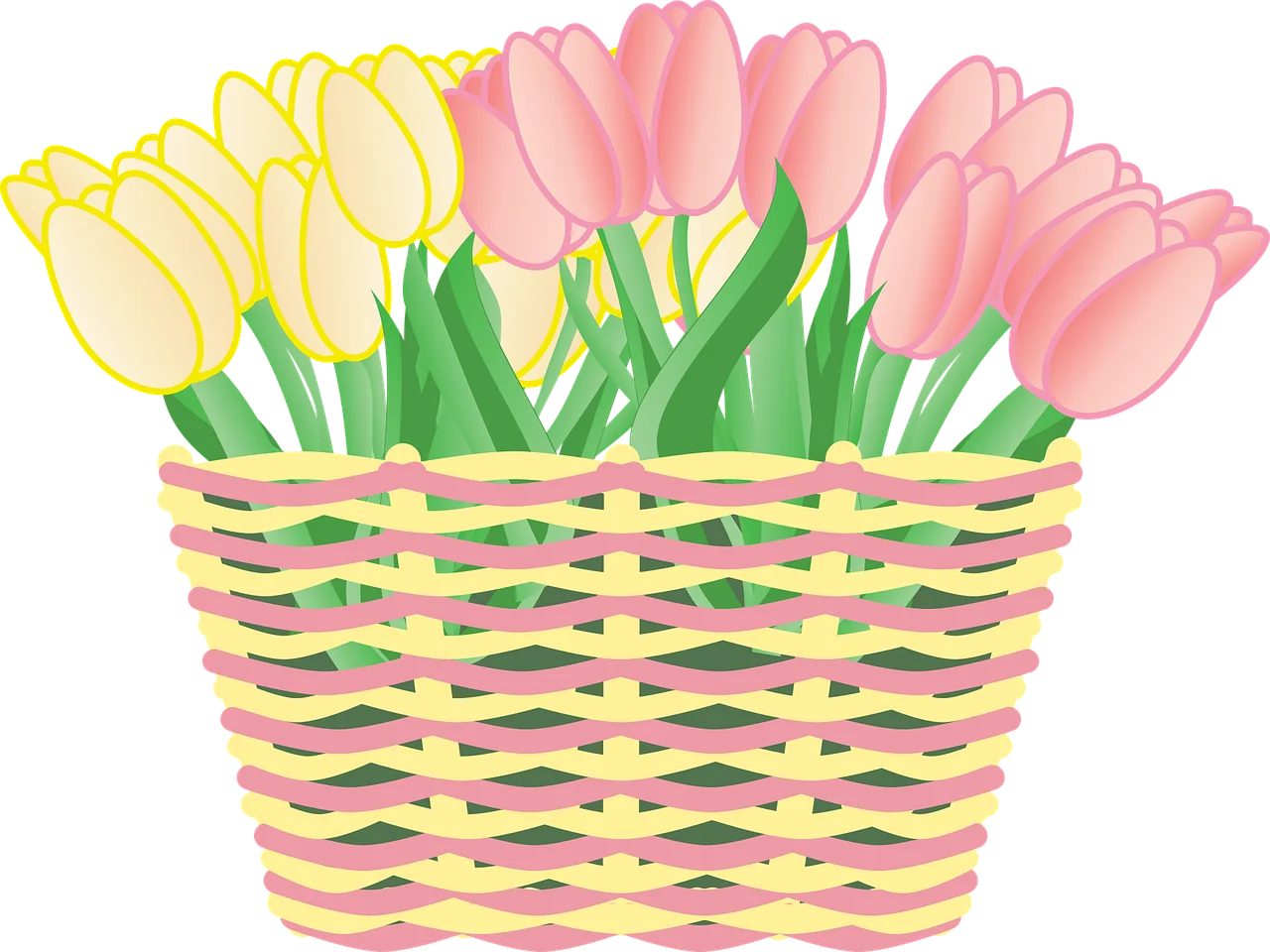Charming Spring Tulips Nestled in a Handwoven Pastel Basket Clipart Illustration