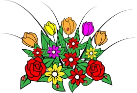 Cheerful Spring Flower Bouquet Clipart with Colorful Blossoming Arrangement