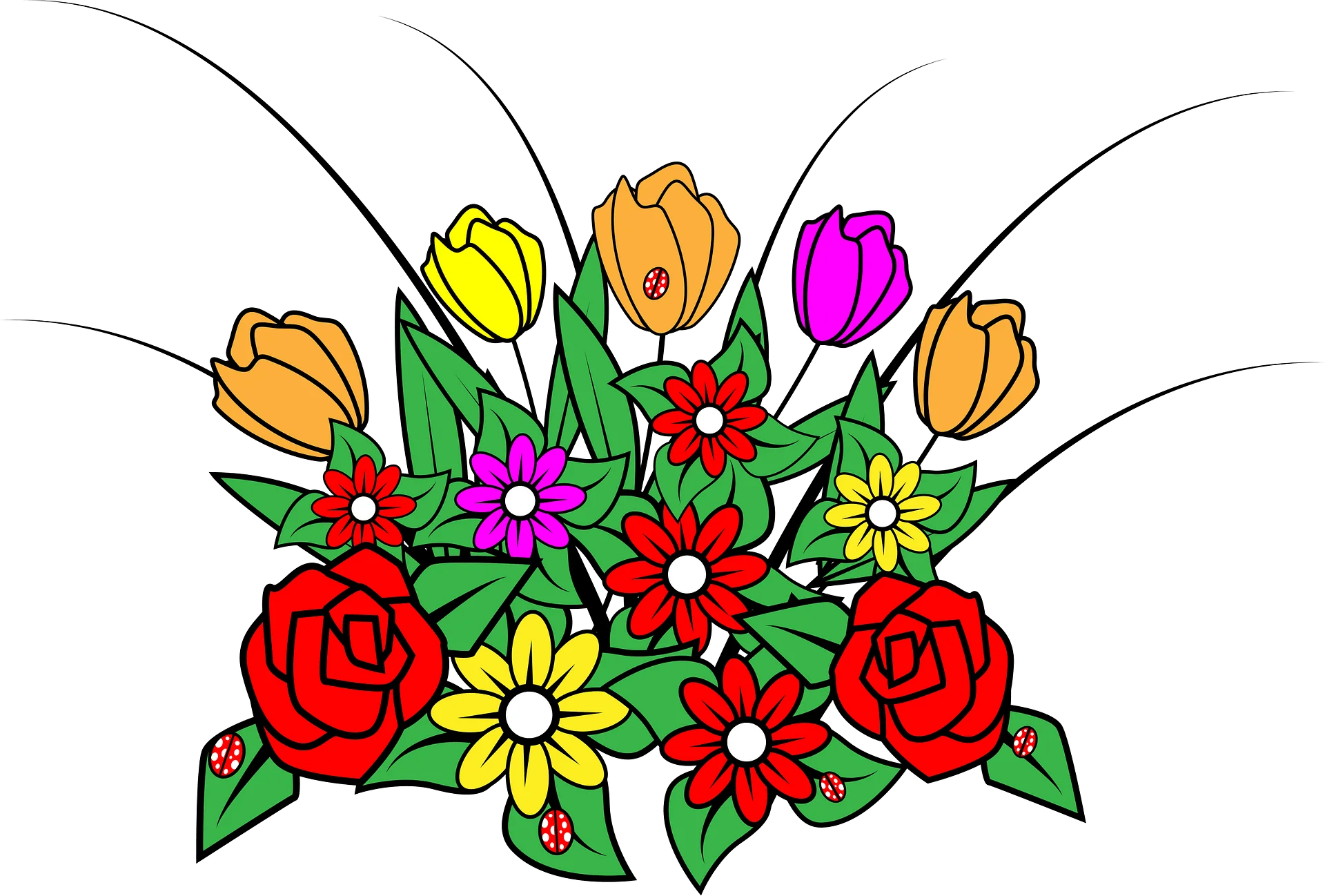 Cheerful Spring Flower Bouquet Clipart with Colorful Blossoming Arrangement