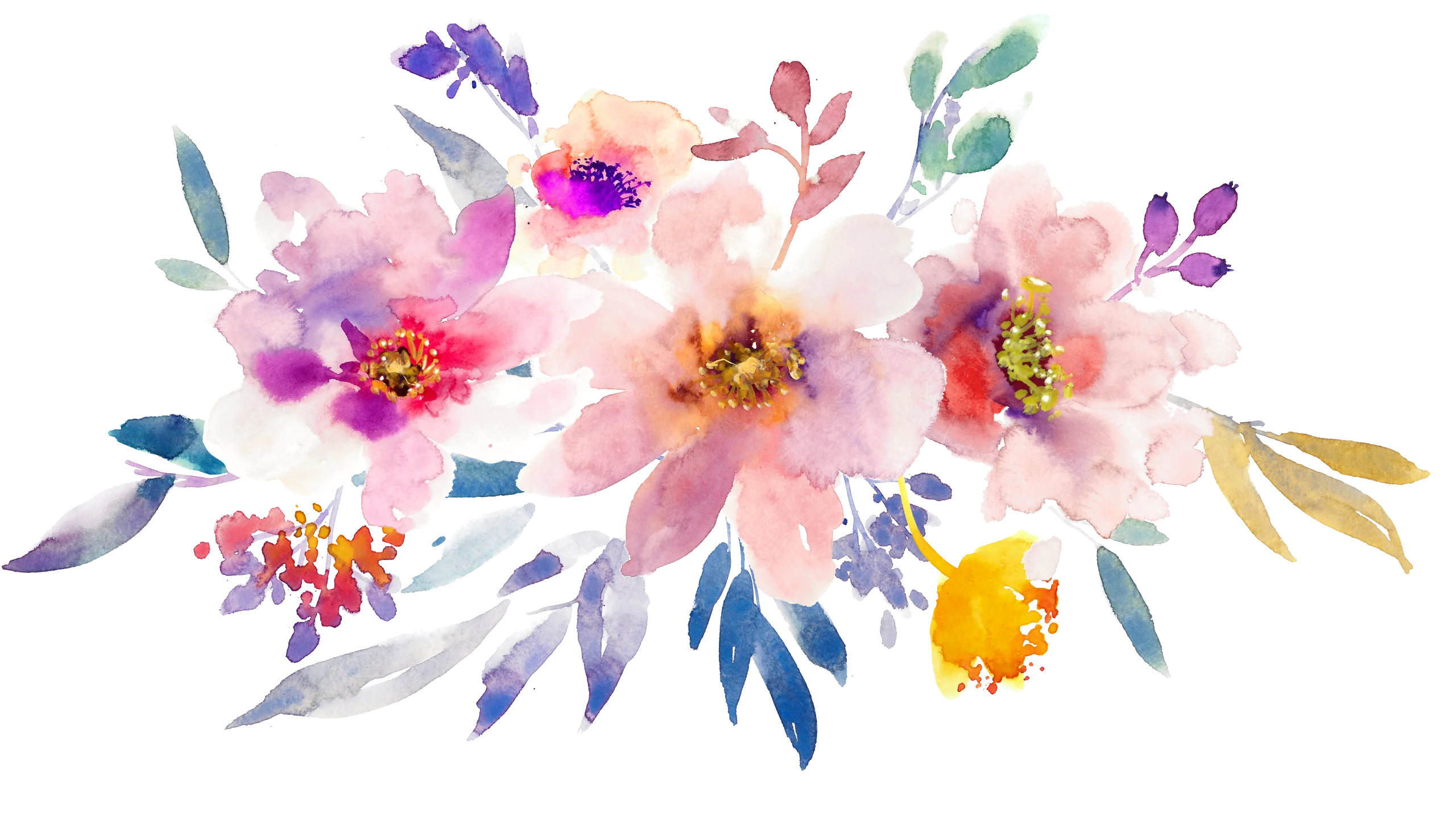 Delicate Watercolor Spring Floral Arrangement Clipart with Soft Pastel Blooms