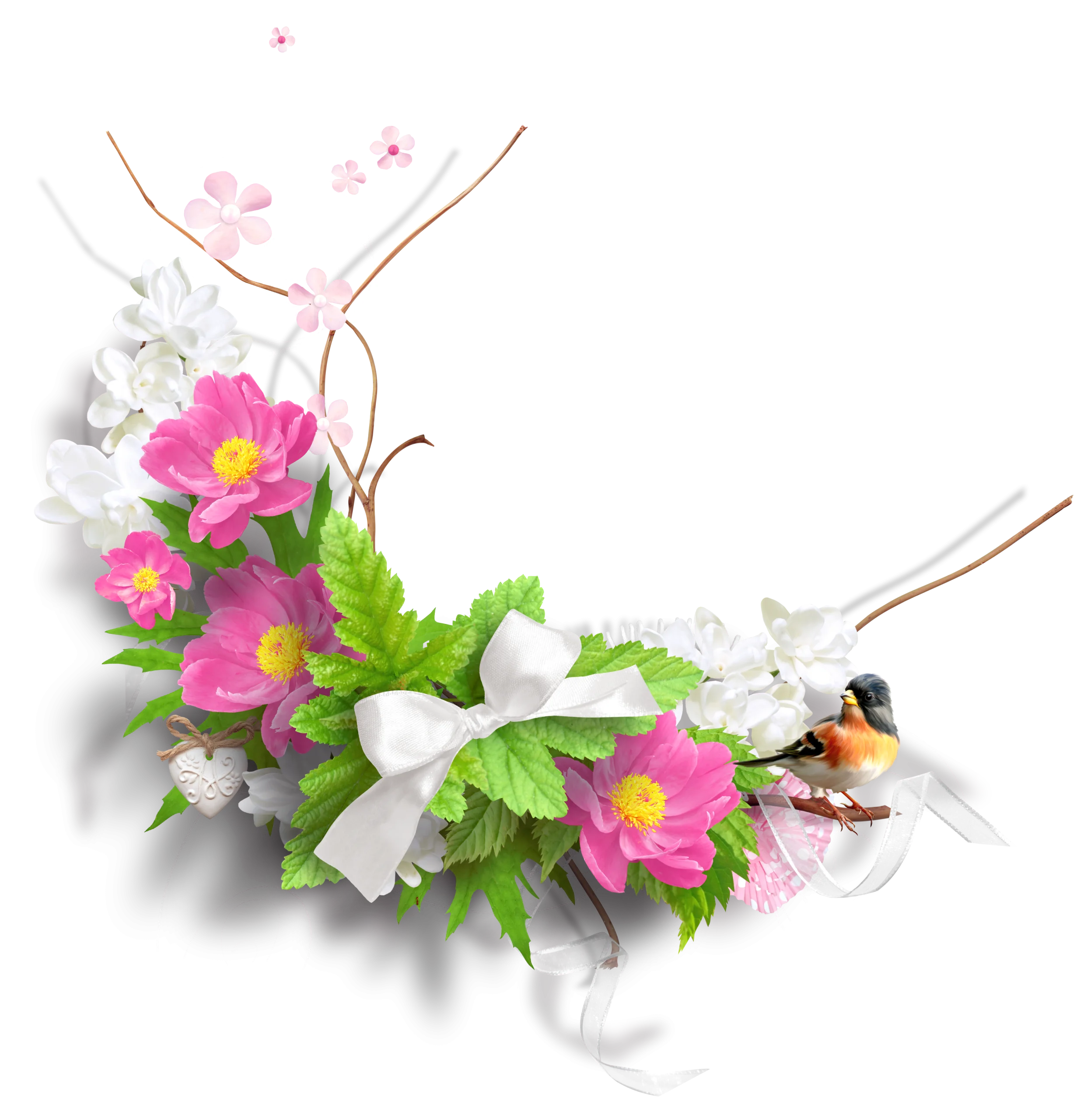 Elegant Spring Floral Arrangement Clipart with Soft Pink and White Blossoms