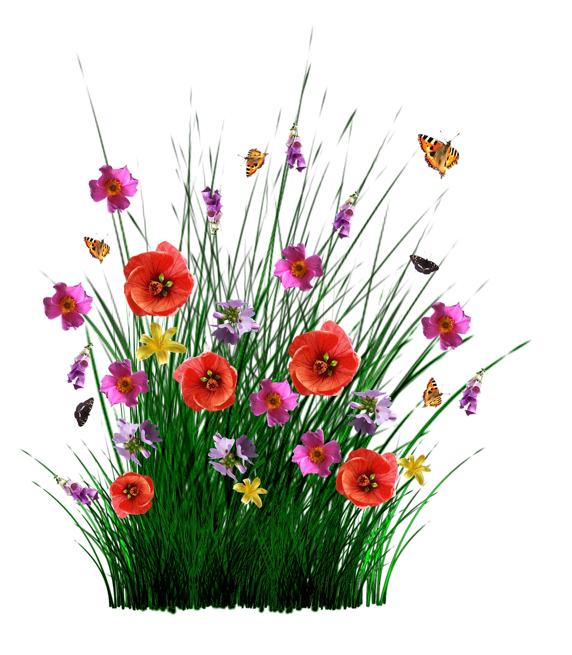 Enchanting Spring Garden Wildflower Meadow Clipart with Butterflies and Blooms