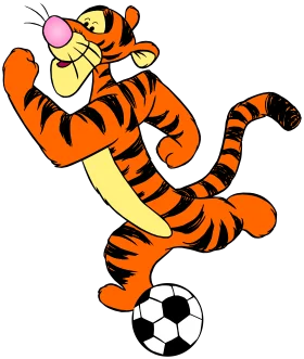 Playful Cartoon Tiger Mascot Kicking Soccer Ball Cheerful Clipart Illustration