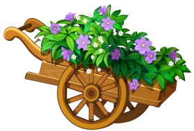 Rustic Wooden Wheelbarrow Overflowing with Lavender and Green Spring Flowers Clipart