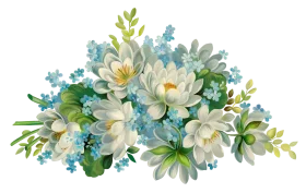 Serene Spring Blossoms Watercolor Clipart with Soft Blue and Green Palette