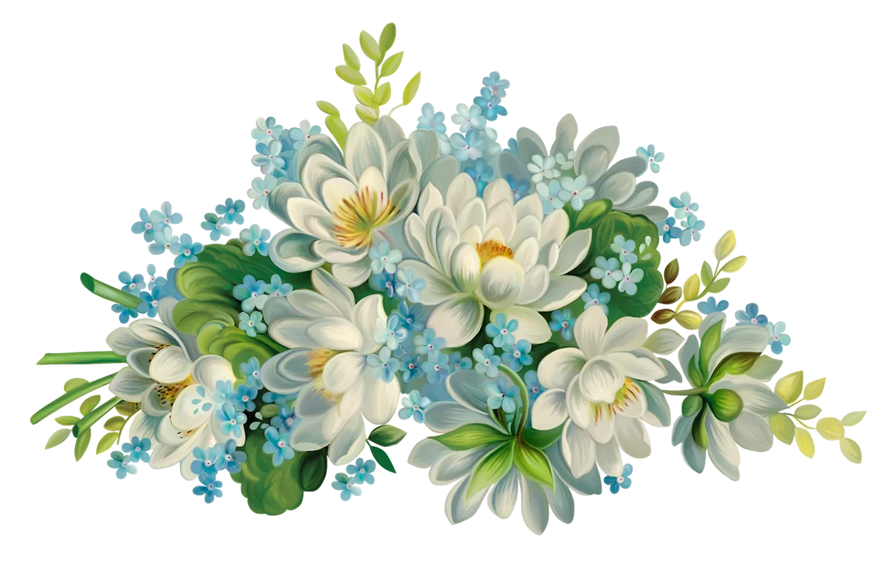 Serene Spring Blossoms Watercolor Clipart with Soft Blue and Green Palette
