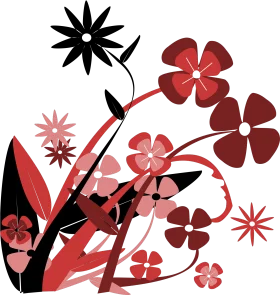 Whimsical Red and Black Spring Flowers Abstract Clipart Illustration