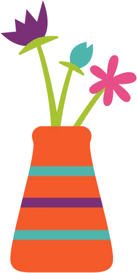 Whimsical Spring Blossoms in Striped Vase: Cheerful Flower Clipart Illustration