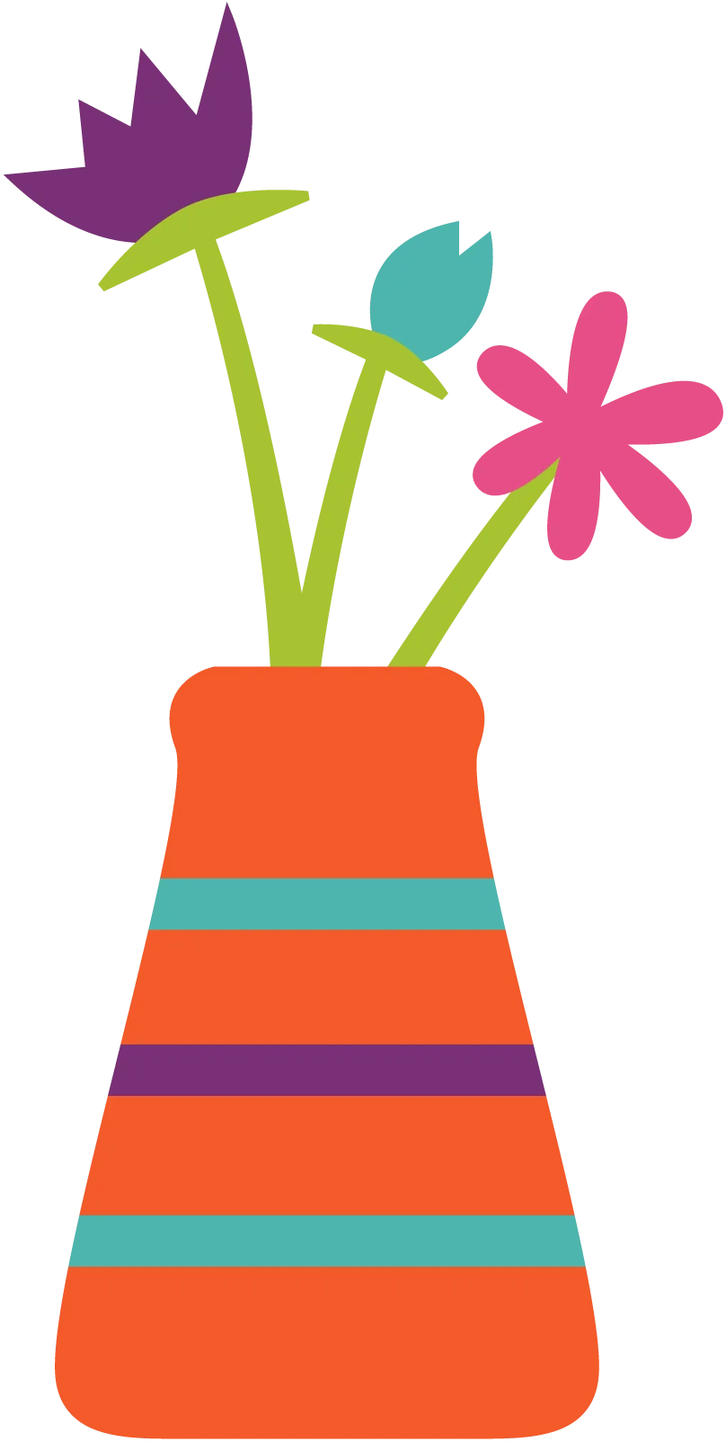 Whimsical Spring Blossoms in Striped Vase: Cheerful Flower Clipart Illustration