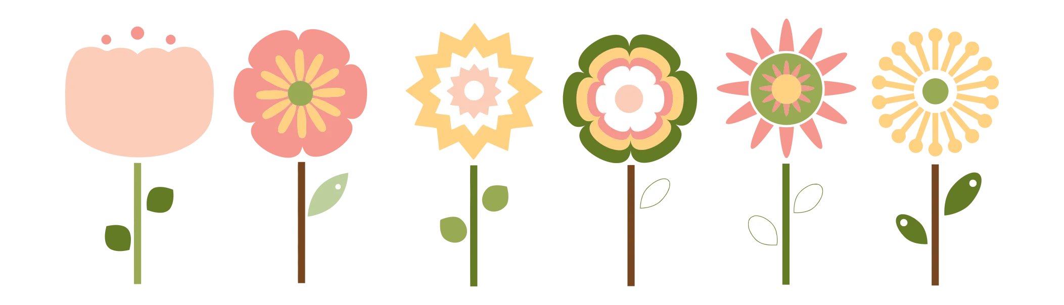 Whimsical Spring Flower Clipart Collection of Soft Pastel Botanical Illustrations