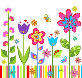Whimsical Spring Flower Garden Clipart with Playful Butterflies and Colors