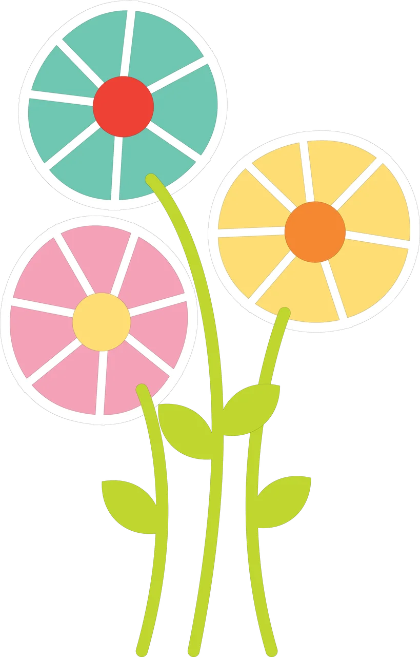 Whimsical Spring Flowers Clipart with Pastel Color Palette and Geometric Design