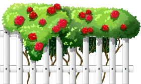 Charming Apple Trees Lined Up Behind a Classic White Picket Fence Clipart