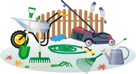 Comprehensive Garden Tools and Equipment Illustration Clipart Collection