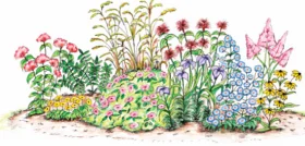 Enchanting Wildflower Garden Landscape Clipart with Botanical Diversity