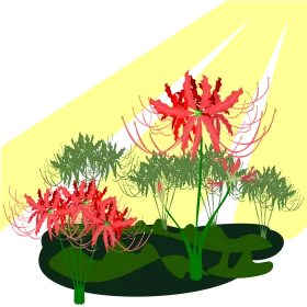 Exotic Garden Clipart with Dramatic Red Spider Lily Flowers on Green Pad