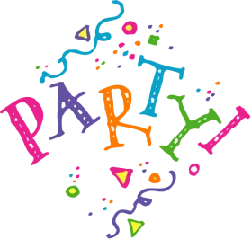 Festive and Colorful Party Clipart with Dynamic Letter Design and Confetti