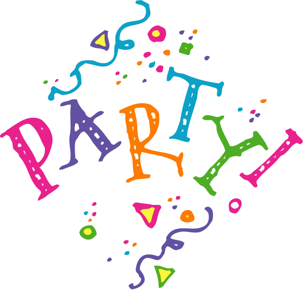 Festive and Colorful Party Clipart with Dynamic Letter Design and Confetti