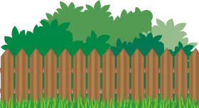 Rustic Wooden Garden Fence with Lush Green Foliage Clipart Illustration