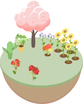 Whimsical Miniature Floating Garden Clipart with Soft Pastel Landscape