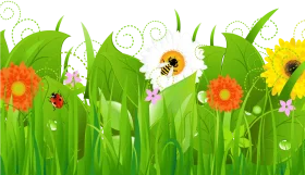 Whimsical Spring Garden Clipart with Cheerful Flowers and Buzzing Insects