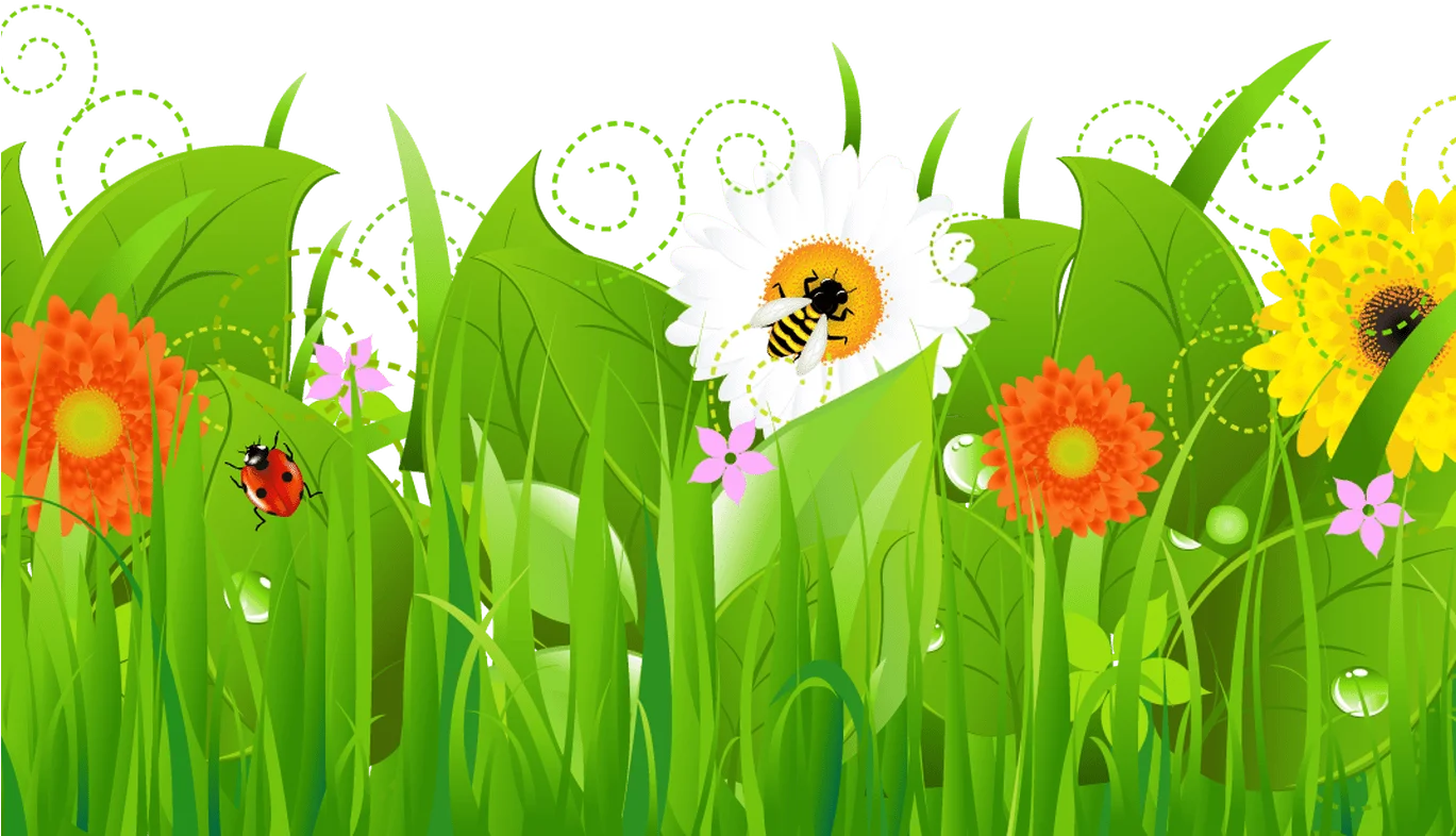 Whimsical Spring Garden Clipart with Cheerful Flowers and Buzzing Insects