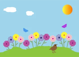Whimsical Spring Garden Clipart with Cheerful Flowers and Playful Butterflies
