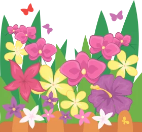 Whimsical Spring Garden Clipart with Colorful Butterflies and Blooming Flowers