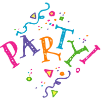 Festive Celebration Party Clipart with Colorful Dancing Letters and Confetti