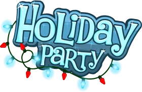 Festive Holiday Party Clipart with Sparkling Lights and Playful Typography