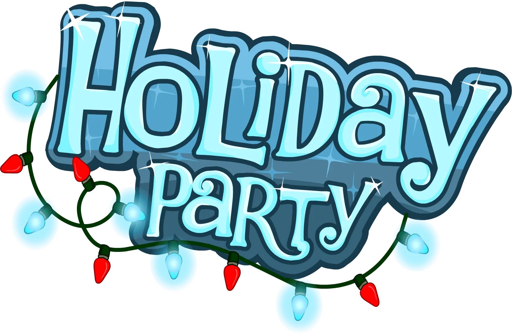 Festive Holiday Party Clipart with Sparkling Lights and Playful Typography