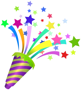 Festive Party Popper Explosion Clipart with Colorful Bursting Stars