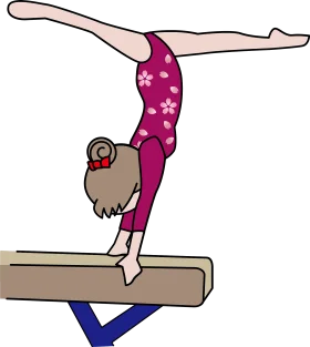 Balance Beam Gymnast in Pink Floral Leotard - Stylized Gymnastics Clipart Illustration