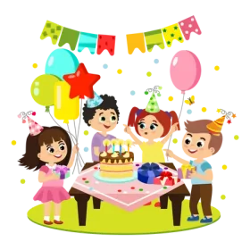 Cheerful Kids Birthday Party Celebration Clipart - Fun Festive Gathering
