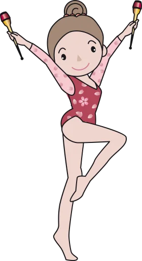 Cheerful Rhythmic Gymnast Performing with Clubs Clipart Illustration