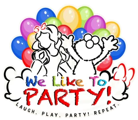 Cheerful Stick Figure Cartoon Clipart Celebrating Party Time with Colorful Balloons